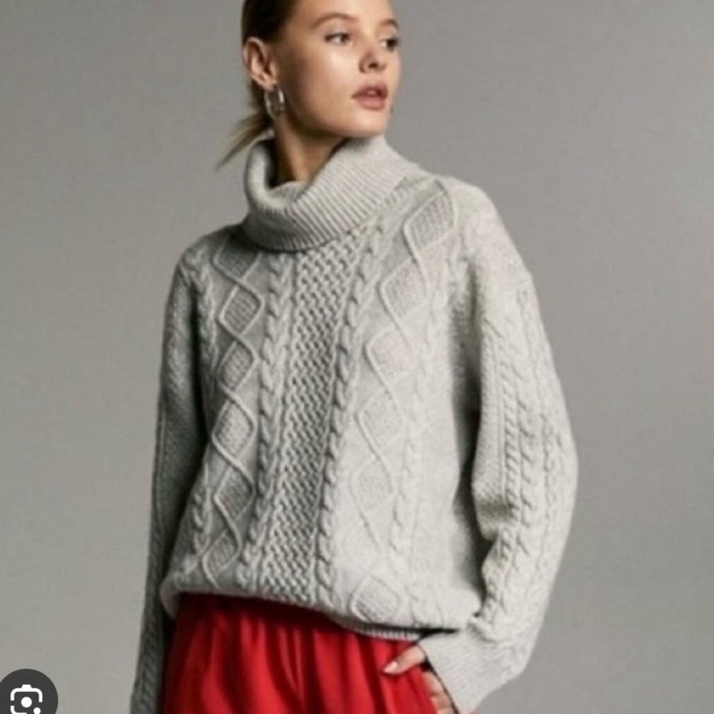 Aritzia Grey Erickson Cable Knit Chunky Sweater Sz-S Slouchy Fisherman Heritage